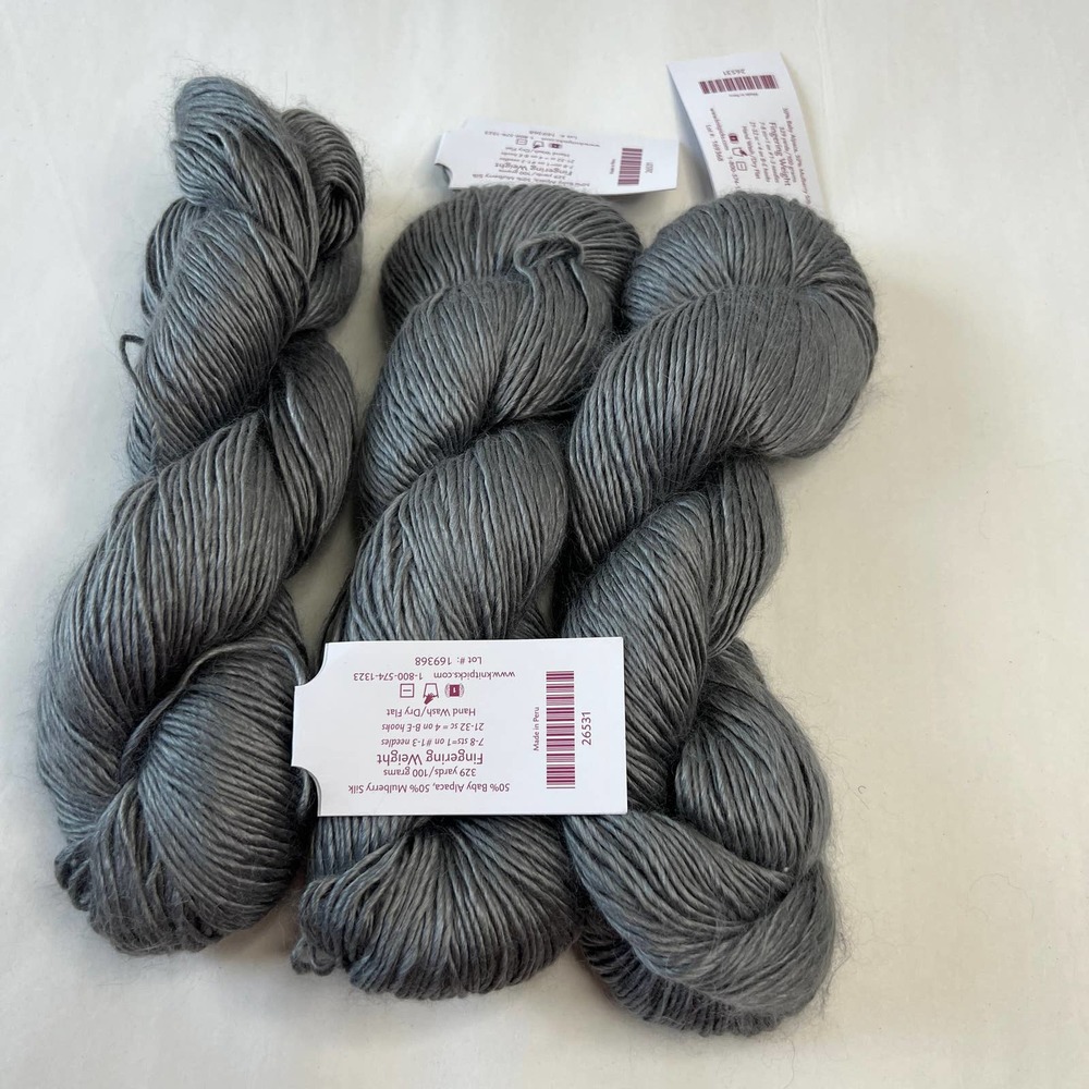 Knit Picks Diadem Yarn Baby Alpaca & Silk Argent Gray 26531 Three Hanks